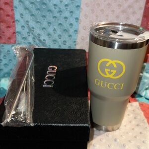 Gucci Gray Tumbler with Yellow Logo